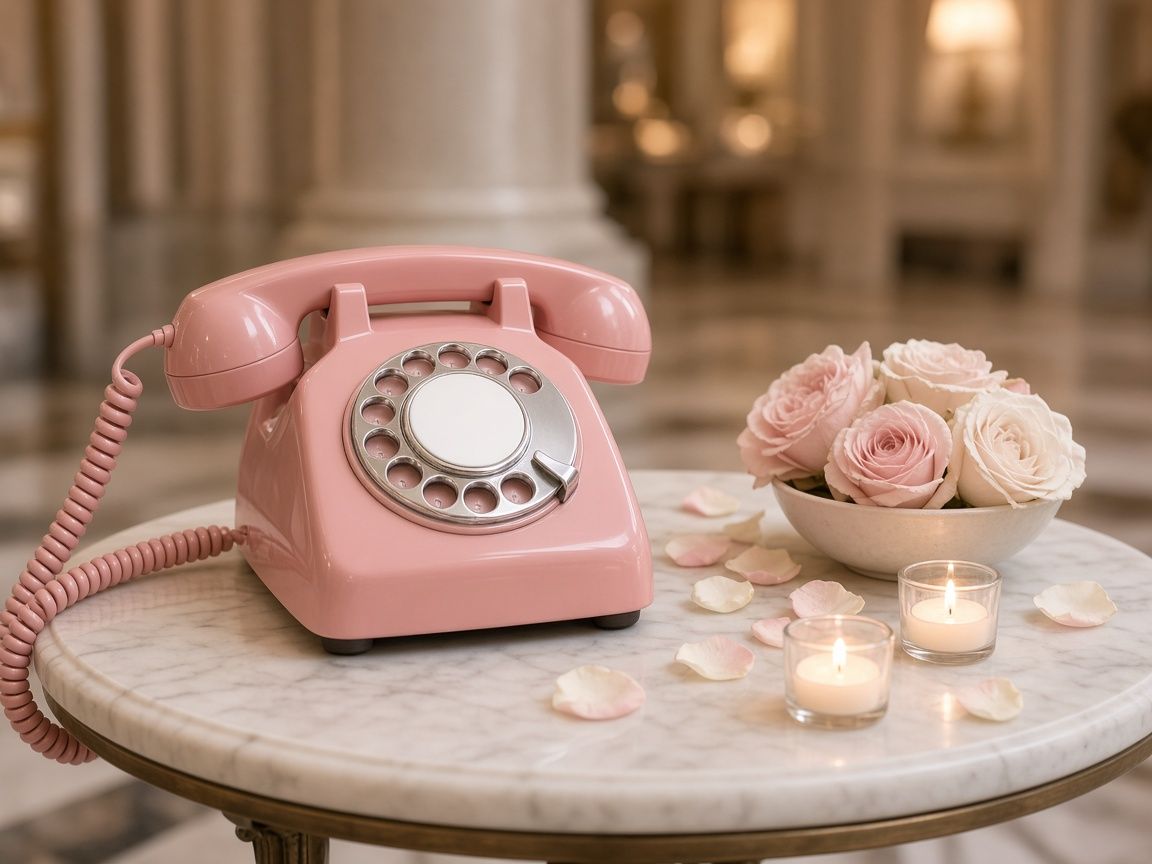 Style example: Blush Pink vintage rotary phone on a table with roses and candles